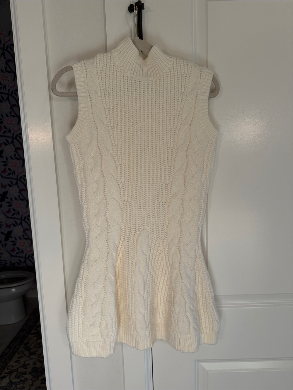 Vici Sleeveless Cable-Knit Mock Neck Sweater Dress - Cream small